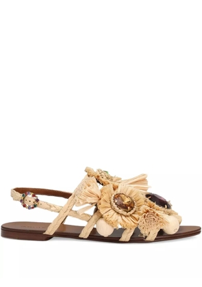 Dolce & Gabbana embellished raffia sandals - Neutrals