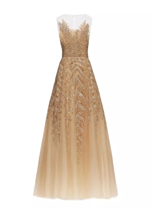 Oscar de la Renta fern-embellished tulle midi ress - Neutrals