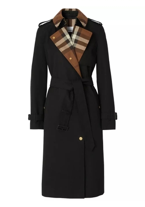 Burberry check-panel gabardine trench coat - Black