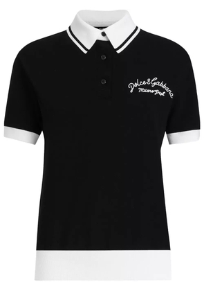 Dolce & Gabbana logo-embroidered cotton polo top - Black