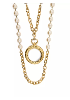 CHANEL Pre-Owned pearl-embellished double-chain necklace - Gold