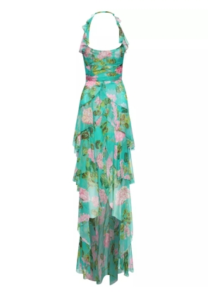 Oscar de la Renta geranium-print ruffled chiffon gown - Green