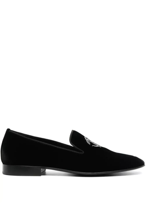 Roberto Cavalli logo-embroidered velvet loafers - Black