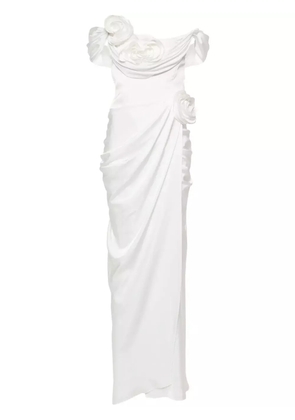 Ana Radu floral-appliqué draped gown - Neutrals