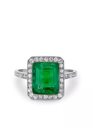 Pragnell Vintage platinum Edwardian Colombian emerald and diamond cluster ring - Silver