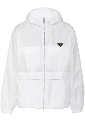 Prada logo-plaque hooded windbreaker - White