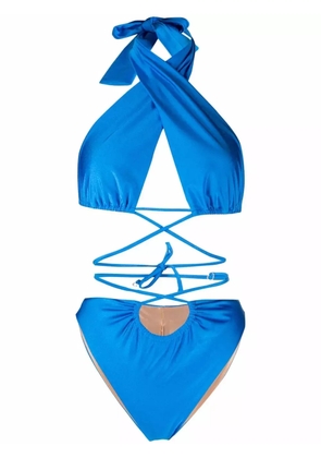Noire Swimwear lattice-strap halterneck swimsuit - Blue