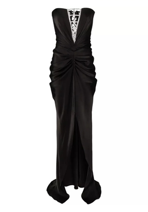 Ana Radu rhinestone-embellished draped satin gown - Black