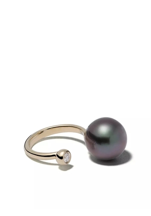 Mizuki 14kt yellow gold black Tahitian pearl and diamond ring