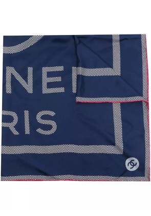 CHANEL Pre-Owned logo print silk scarf - Blue