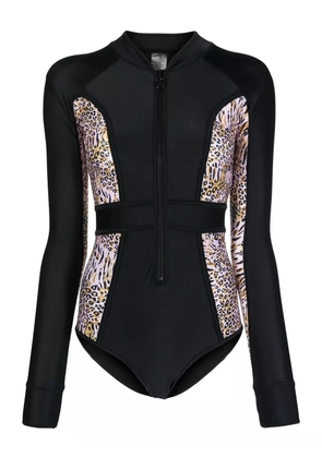 Duskii long-sleeve leopard-print surf suit - Black