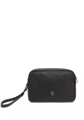 Roberto Cavalli logo-plaque leather wash bag - Black