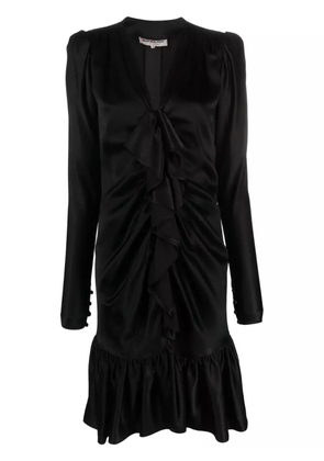 Saint Laurent Pre-Owned 1970s ruffled front long-sleeved silk dress - Black