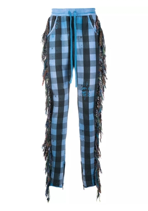 Alchemist fringe-trim checked trousers - Blue