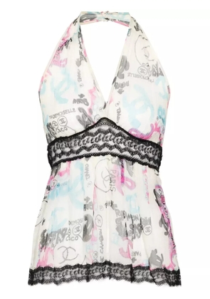 CHANEL Pre-Owned Chanel Graffiti Line Silk Top - White