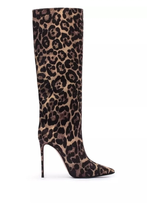 Le Silla Eva 120mm leopard-print satin boots - Brown