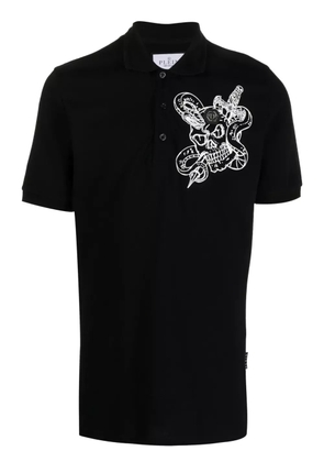 Philipp Plein snake-print cotton polo shirt - Black