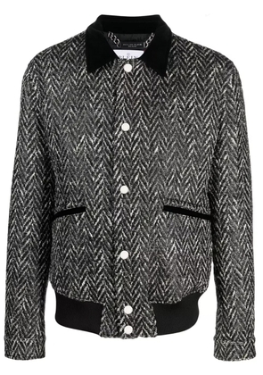 Philipp Plein herringbone-pattern wool bomber jacket - Black