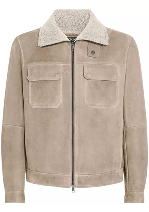 Zegna shearling-collar suede jacket - Neutrals