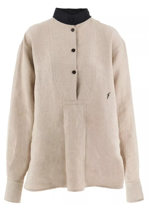 Ferragamo logo-embroidered linen shirt - Neutrals
