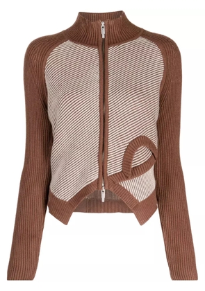 Feng Chen Wang logo intarsia-knit ribbed-knit cardigan - Brown