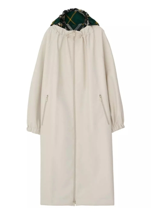 Burberry checked-hood gabardine parka coat - Neutrals