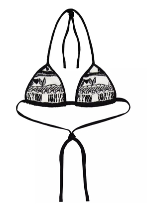 Laneus intarsia-knit logo bikini top - Black