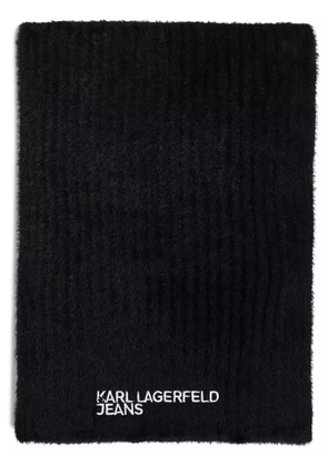 Karl Lagerfeld Jeans Fluffy embroidered-logo scarf - Black