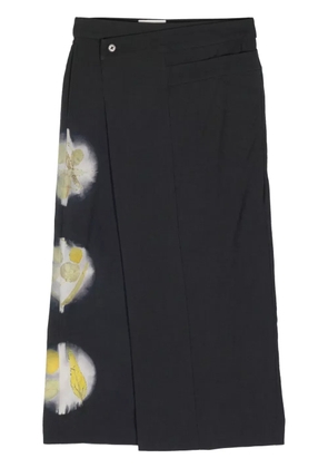 Feng Chen Wang abstract-print wool midi skirt - Black