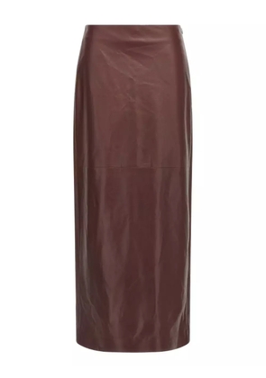 Brunello Cucinelli column back-split leather midi skirt - Red