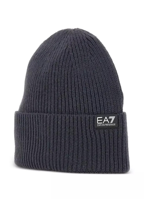 Ea7 Emporio Armani ribbed logo beanie hat - Grey