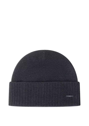 BOSS logo-plaque ribbed beanie hat - Grey