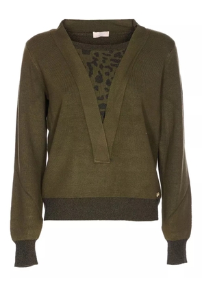 LIU JO V-neck patterned-insert sweater - Green