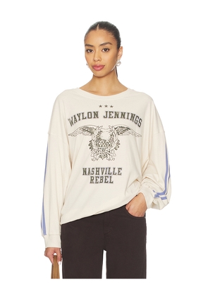 DAYDREAMER Waylon Jennings Nashville Rebel Os Long Sleeve Tee in Ivory.