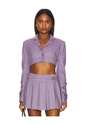 LA FUORI Georgiana Tweed Mini Jacket in Purple. Size L. Also in M, S, XS.