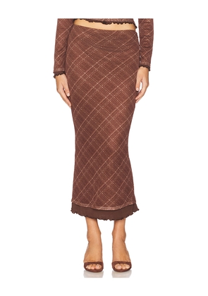 Line & Dot Richard Plaid Midi Skirt in Brown. Size L. Also in M, S, XL, XS.