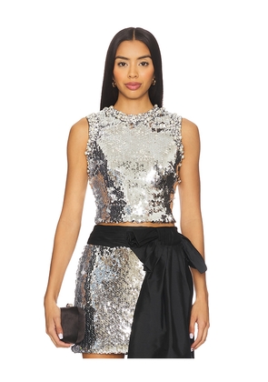 PatBO Moonlight Sequin Top in Metallic Silver. Size 10. Also in 2, 4, 6, 8.
