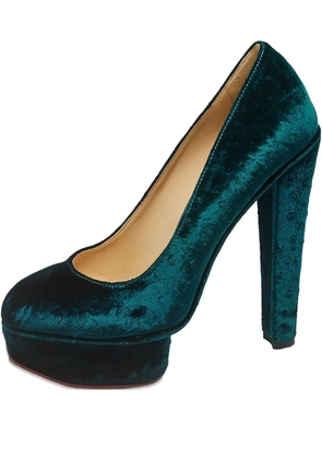 Charlotte Olympia 2024 pre-owned Dolly velvet platform pumps - Green