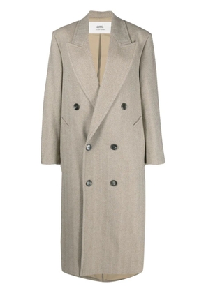 AMI Paris double-breasted herringboned long coat - Neutrals