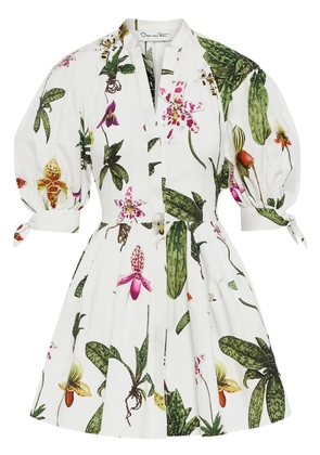 Oscar de la Renta Orchid puff-sleeve cotton-poplin dress - White