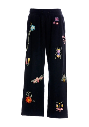 Agua Bendita embroidered-floral insect trousers - Black