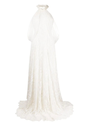 Saiid Kobeisy halter-neck tulle beaded dress - White