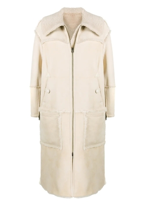 Closed leather shearling coat - Neutrals