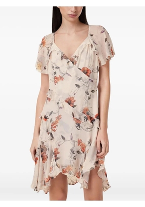 AllSaints Darma floral-print ruffled dress - Neutrals