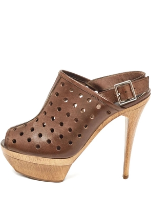 Marni Pre-Owned 135mm perforated wood-platform sandals - Brown