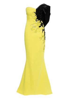 Saiid Kobeisy one-shoulder embroidered gown - Yellow