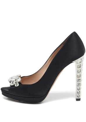 Miu Miu Pre-Owned crystal-embellishment platform pumps - Black