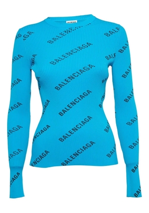 Balenciaga Pre-Owned logo-print ribbed T-shrit - Blue