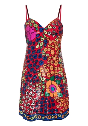 Ashish sequin floral-pattern dress - Red