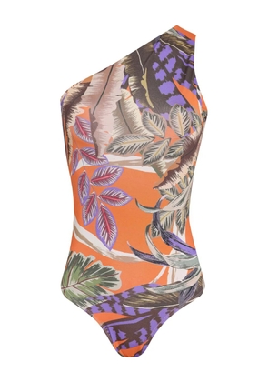 Brigitte Camila one-shoulder leaf-print swimsuit - Orange